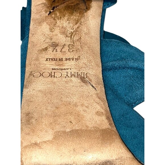 Jimmy Choo Vixen Platform Sandals Midnight Blue Velvet Size 7 EU 37.5 Lace Up - Picture 12 of 13